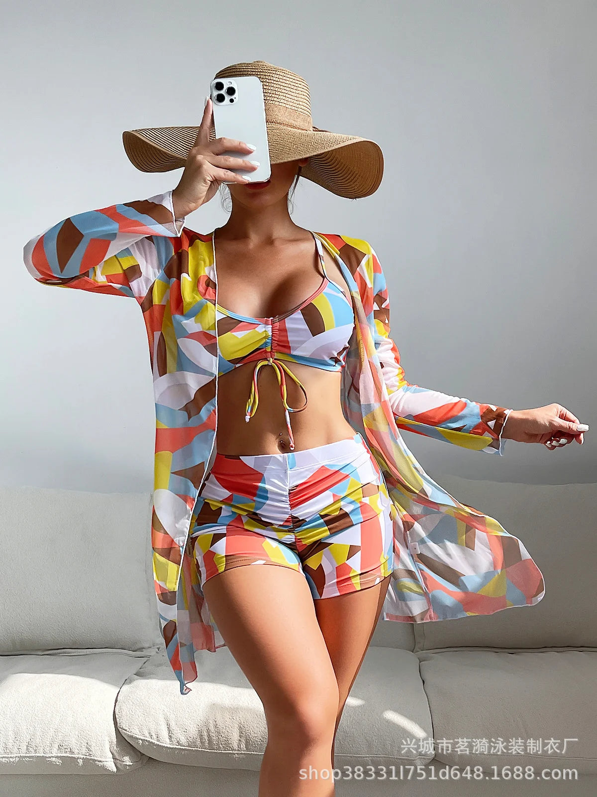 3 Piece Summer Print Swimsuits Tankini Sets Swimwear Beach Wear Bathing Suits Pool Women's Swimming Suit