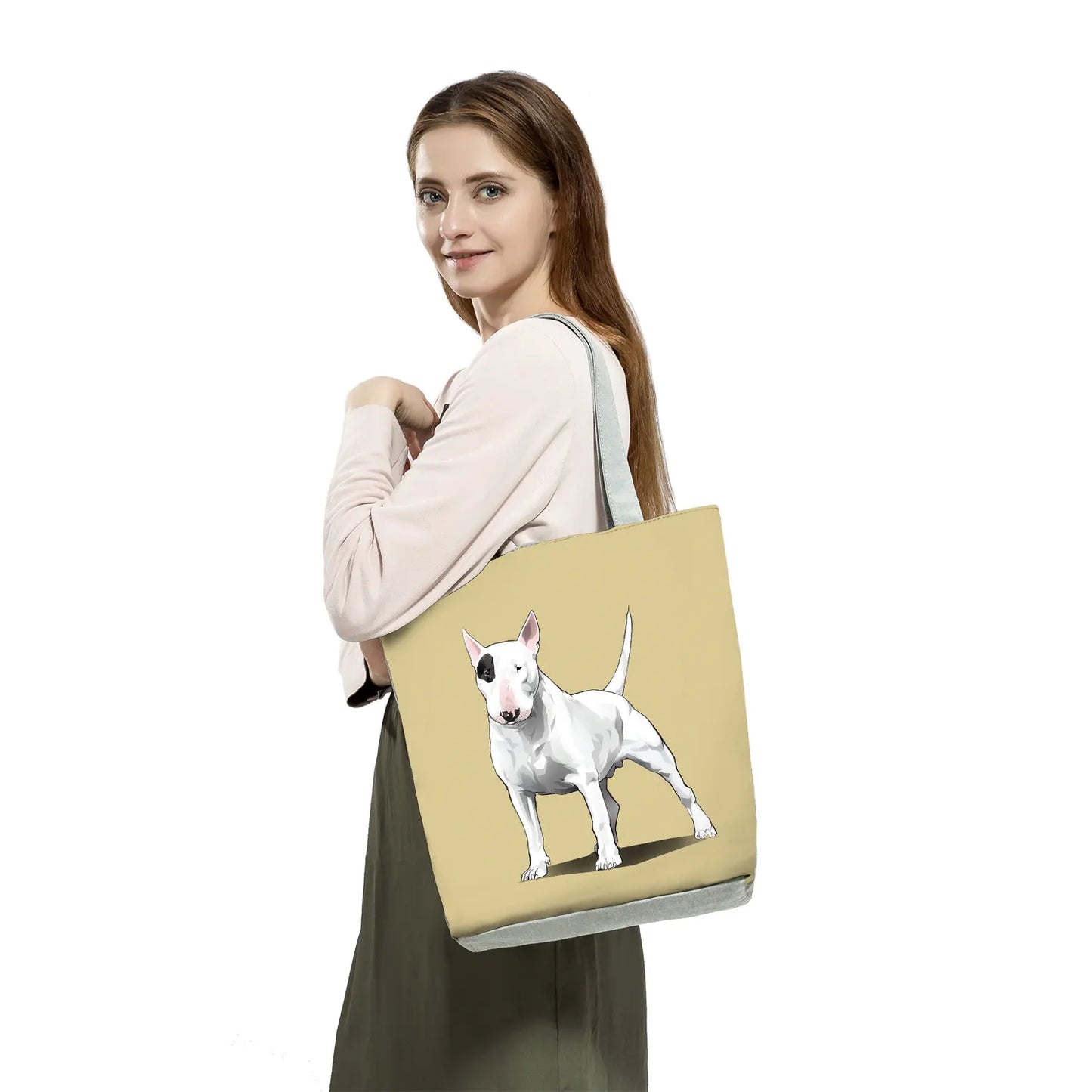 Bull Terrier Dog Print Shopping Bags Tote Casual Handbags Animal Print School Traveling Shoulder Bag