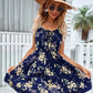 Floral Print Short Dress Women Summer Backless Beach Sundress Casual Sleeveless Lace-up Dresses