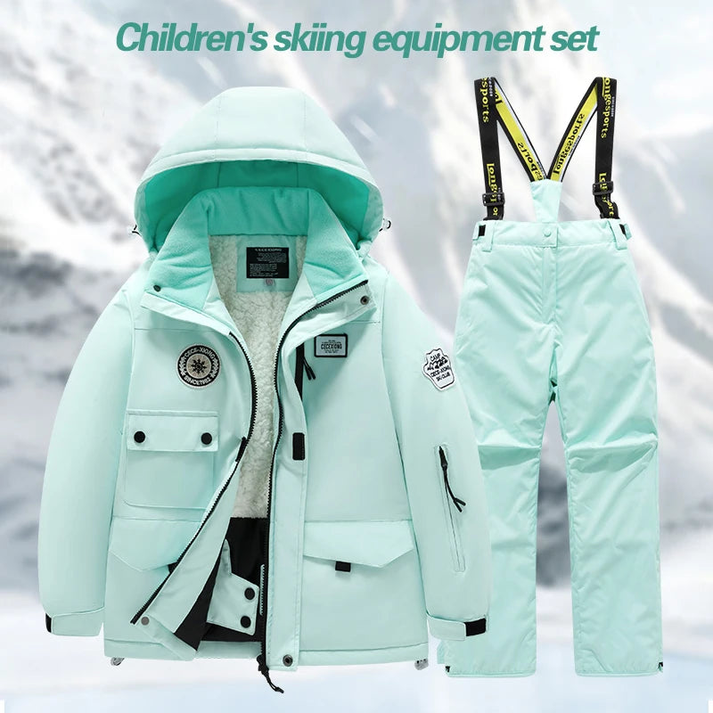2 Piece Winter Children's skiing suit windproof Jacket and Pants waterproof thick coat for warm Snow Ski Set