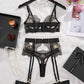 3 Piece Lingerie Lace Ladies Underwear Suspender Set Outfits