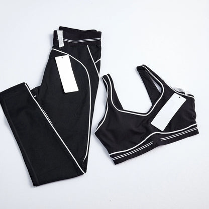 Women's striped yoga set with leggings and breathable crop top for gym, running, and casual workouts