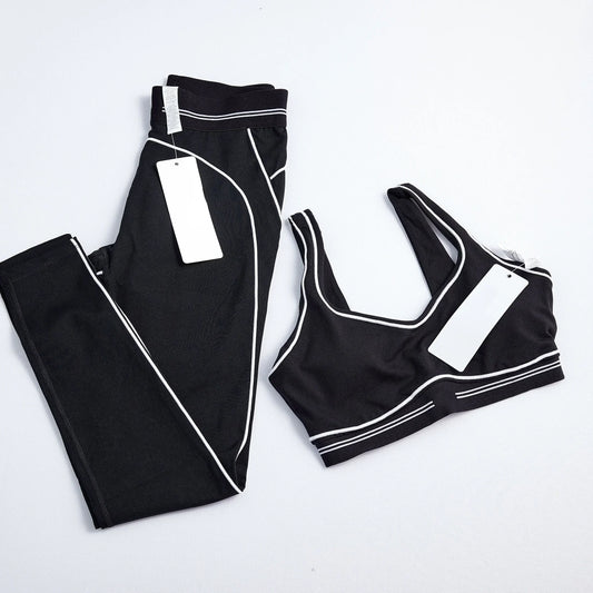 Women's striped yoga set with leggings and breathable crop top for gym, running, and casual workouts