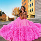 Strapless Hot Pink Evening Dress Princess Puffy A-line Party Dress Tulle Sweep Tail Multi layer Dress The Clothing Company Sydney