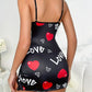 Heart Letter Floral Print Slip Nightdress Lace Trim Deep V Side Split Women's Sleepwear Dress The Clothing Company Sydney