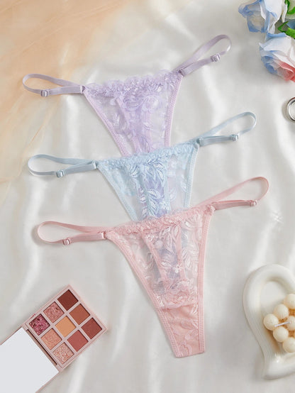 3 Pack Women's Lace Panties Underwear Adjustable Strap Floral Lace Sheer Mesh Thong G String The Clothing Company Sydney