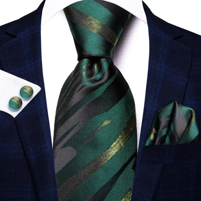 Green Paisley Silk Tie Set for Men – Necktie, Pocket Square & Cufflinks The Clothing Company Sydney