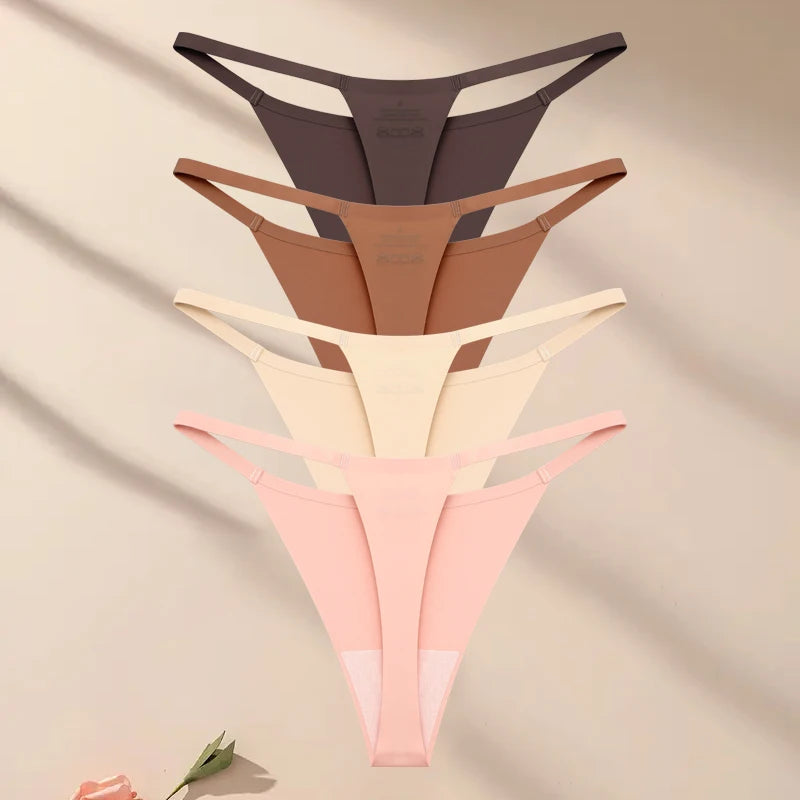 4 pack Seamless Ultra-thin Underwear Womens Thin Belt Panties Female High Stretch Thongs Breathable G-String Lingerie