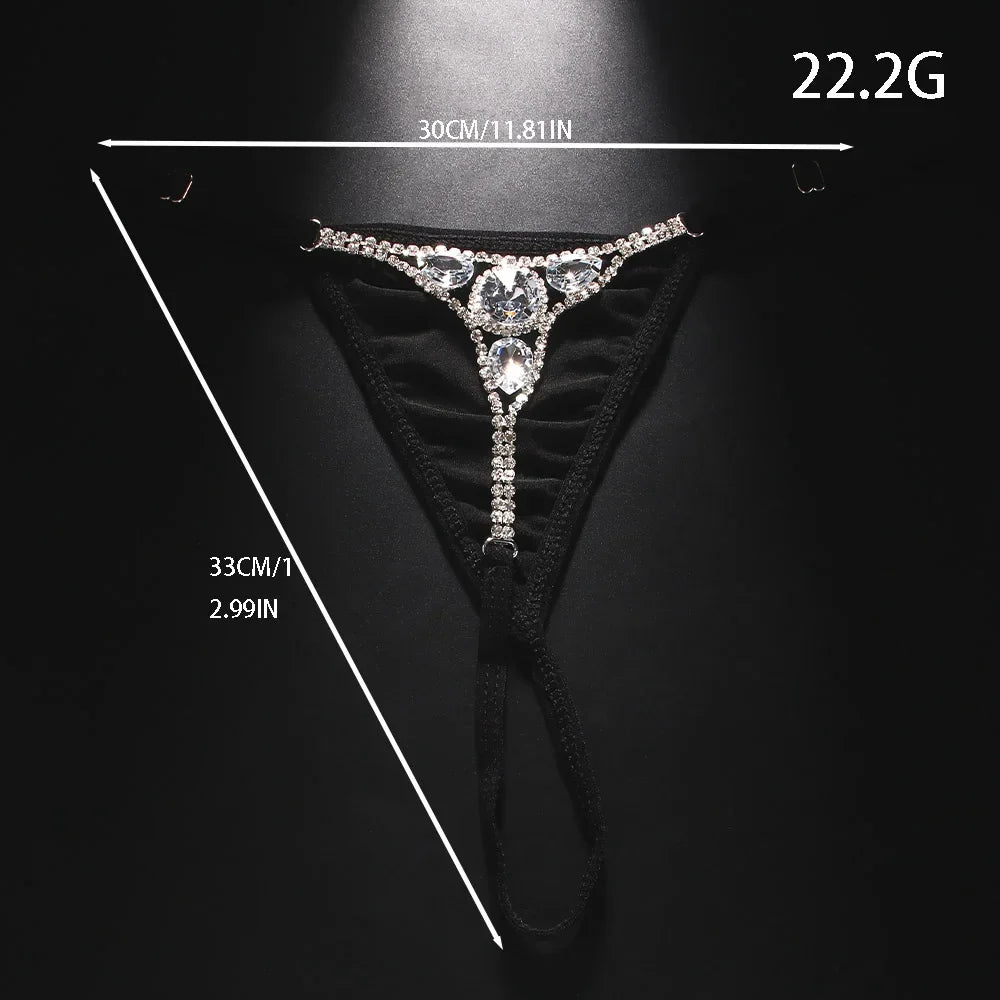 Round Rhinestone Thong Adjustable Body Accessories G String Water Drop Crystal Bikini Panties Chain Swimsuit for Women