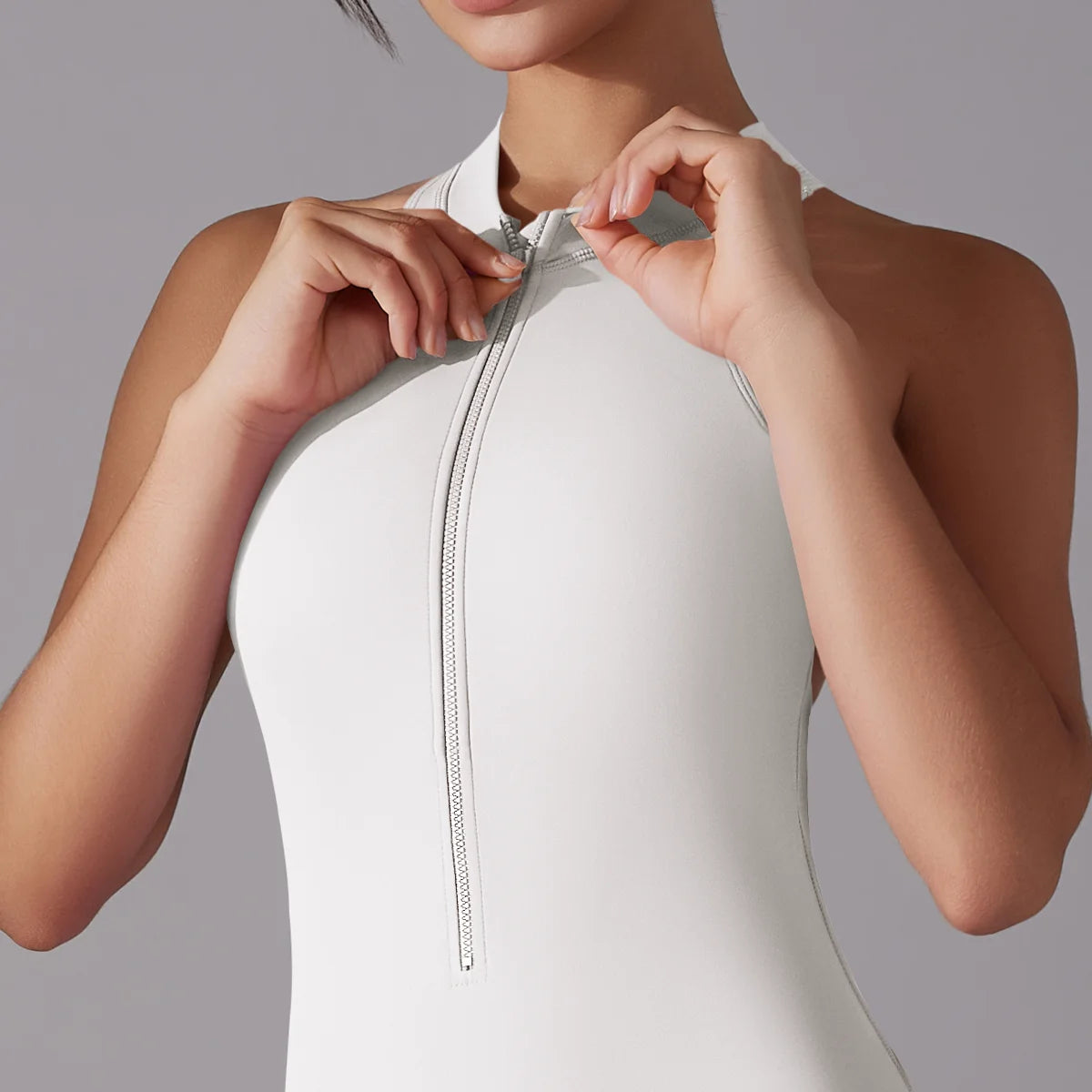 Hollow Backless Scrunch Sporty Jumpsuit Woman Gym Set One Piece Sport Suit Sleeveless Zip Yoga Fitness Overalls