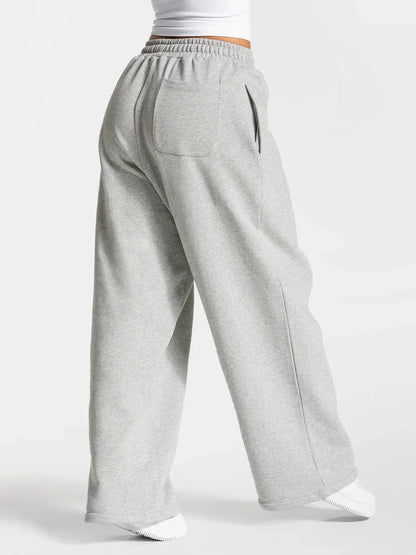 Women's Contrast line Wide Leg Joggers Running Trouser Cotton Mid Waist Casual Loose Sports Yoga Pants With Back Pocket Gymwear The Clothing Company Sydney