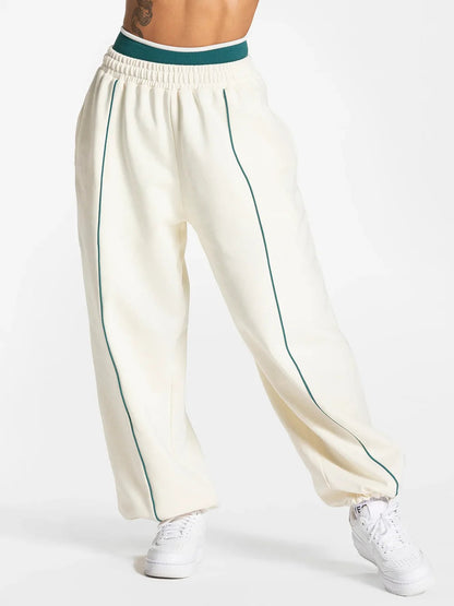 Women's Contrast line Wide Leg Joggers Running Trouser Cotton Mid Waist Casual Loose Sports Yoga Pants With Back Pocket Gymwear The Clothing Company Sydney