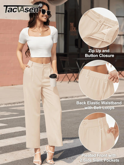 High Waisted Fashion Wide Leg Trousers Womens Loose Casual Lightweight Soft Button Closure 2 Pockets Pants The Clothing Company Sydney