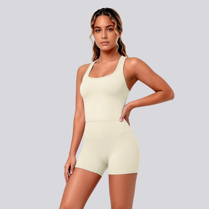 2 Piece Women's Breathable Workout Top I-shaped Vest  Push Up Quick-Dry Summer Yoga Shorts Matching Set