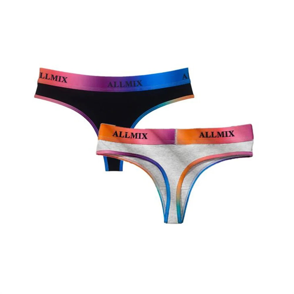 2 Pack Panties Cotton for Women Thong Rainbow Colour Underwear Ladies Elasticity G-string Briefs The Clothing Company Sydney