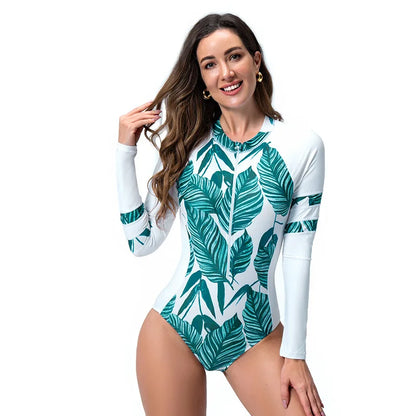1 Piece Swimsuit Long-Sleeve Quick Dry Surfing Suit Diving One-Piece Bathing Suit Women‘s Swimwear