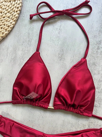 Two-piece foldable micro bikini set for women, triangle swimwear by The Clothing Company Sydney, ideal for beach and swimming.