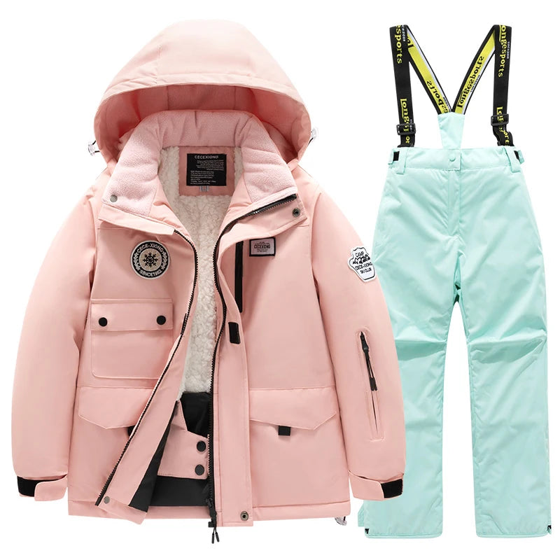 2 Piece Winter Children's skiing suit windproof Jacket and Pants waterproof thick coat for warm Snow Ski Set