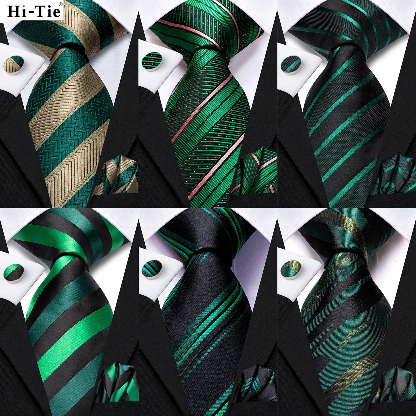 Black Green Striped Silk Ties Wedding Accessories Mens Necktie Pocket Square Cufflinks Gift Set The Clothing Company Sydney