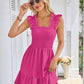 Womens Summer Casual Boho Sleeveless Backless Square Neck Smocked Ruffle Mini Dress A-Line Swing Sundress