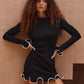 Autumn Knitted Mini Contrast Color Slim Sweater Dress Elegant Party  Long Sleeve Dress