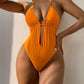 Orange Swimwear Women Deep V Neck Metal Strap Hollow Out Backless One Piece Swimsuit Summer Bathing Suit Monokini The Clothing Company Sydney