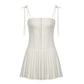 Fashion Chic Fold White Pleated Dress Mini Pins Up Birthday Party Sundress Strappy Corset Summer Dress