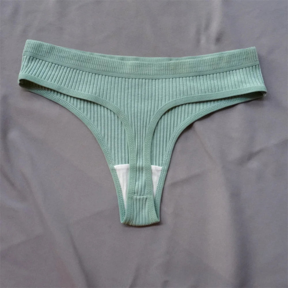 3 Pack Seamless Ribbed Cotton Thong Low Waist Bikini Briefs Sports Underwear Plus Size