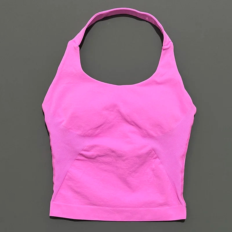 Halter Top Seamless Longline Strappy Gym Top Women Built-in Bra Removable Cups Activewear Yoga Tank Tops The Clothing Company Sydney