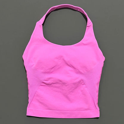 Halter Top Seamless Longline Strappy Gym Top Women Built-in Bra Removable Cups Activewear Yoga Tank Tops The Clothing Company Sydney