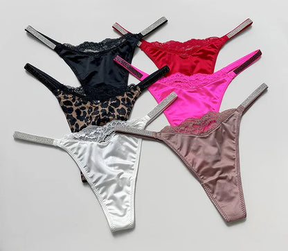 Rhinestone Lace Women Panties Seamless Underwear G String Letter Transparent Thong Female Low Rise Ladies Briefs