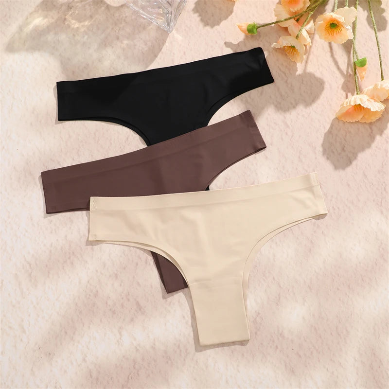3 Pack Seamless Ultra-thin Panties Women Ice Silk Underwear Panty Low Waist G-string Briefs