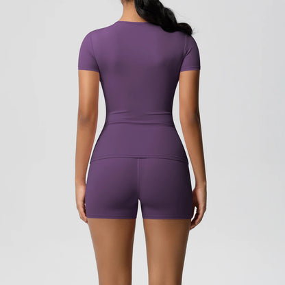 2 Piece Quick-Drying Gym Leggings Set Summer Short Sleeve Breathable Stretchy Yoga Slim Fitness Active Top Women's Cycling Bike Shorts The Clothing Company Sydney