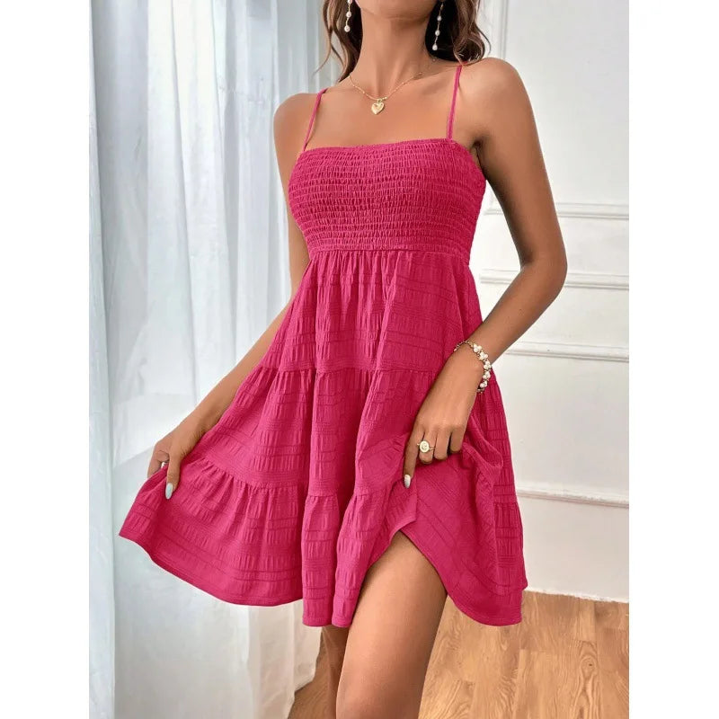 Spaghetti Strap Smocked Bustier Mini Dress Blue Ruffled Tiered Swing Dress Summer Casual Vacation Beach Wear The Clothing Company Sydney