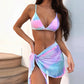 3 Piece Swimsuit Women Tie Dye Bikinis Summer Mesh Swimsuit with Cover Up Triangle Swimwear Bathing Suit