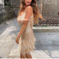 Tassel Sequins Feather Mini Dress Women's Spaghetti Strap Stitching Elegant Evening Party Club Dress