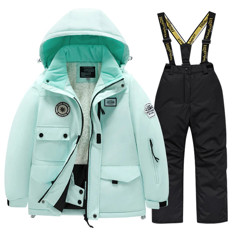 2 Piece Winter Children's skiing suit windproof Jacket and Pants waterproof thick coat for warm Snow Ski Set