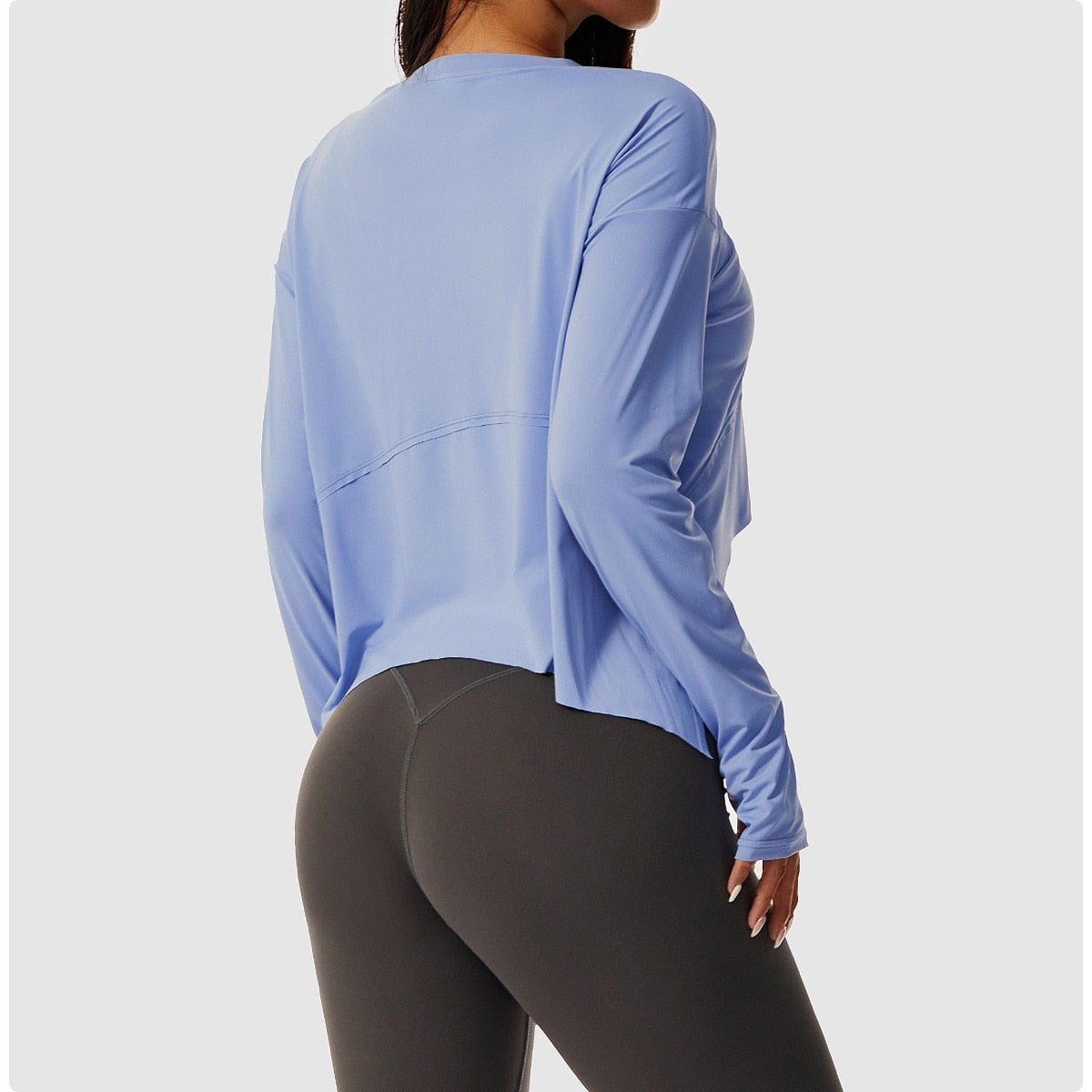 Women's Sport Tops Workout Crop Sweatshirt Long Sleeve High Elastic Sports Cycling Running Training Loose Fitness Sport Blouse The Clothing Company Sydney