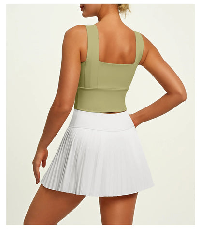 2 Piece Fitness Matching Set Women's Gym Sports Bra Sleeveless Crop Top+ Skirts Tennis Skorts Running Tracksuit Workout Sportswear
