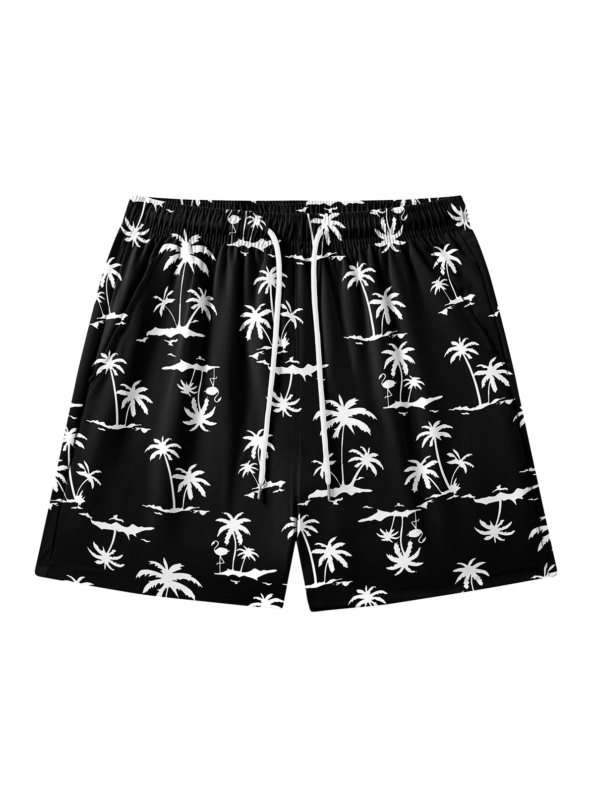 Men's quick-dry double-layer beach print swim trunks with phone pockets and compression liner