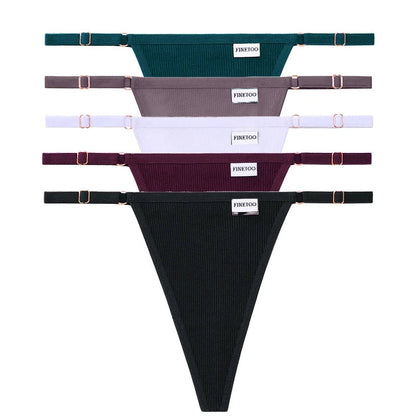 5 Pack Adjustable Women's Panties Cotton Panties Solid Low Waist Seamless Thongs Underpants Women Lingerie Set The Clothing Company Sydney