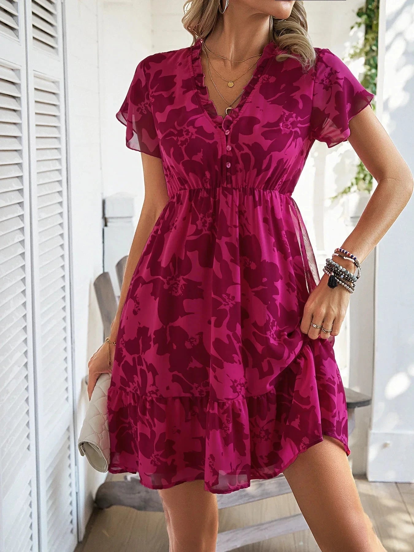 Short sleeved V-neck Mid length Dress Slim Fit Leisure Beach Dress The Clothing Company Sydney