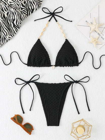 2 Piece Halter String Triangle Bikini Swimwear Mesh Swimsuit Solid Bathers Bathing Swimming Swim Suit Beachwear The Clothing Company Sydney