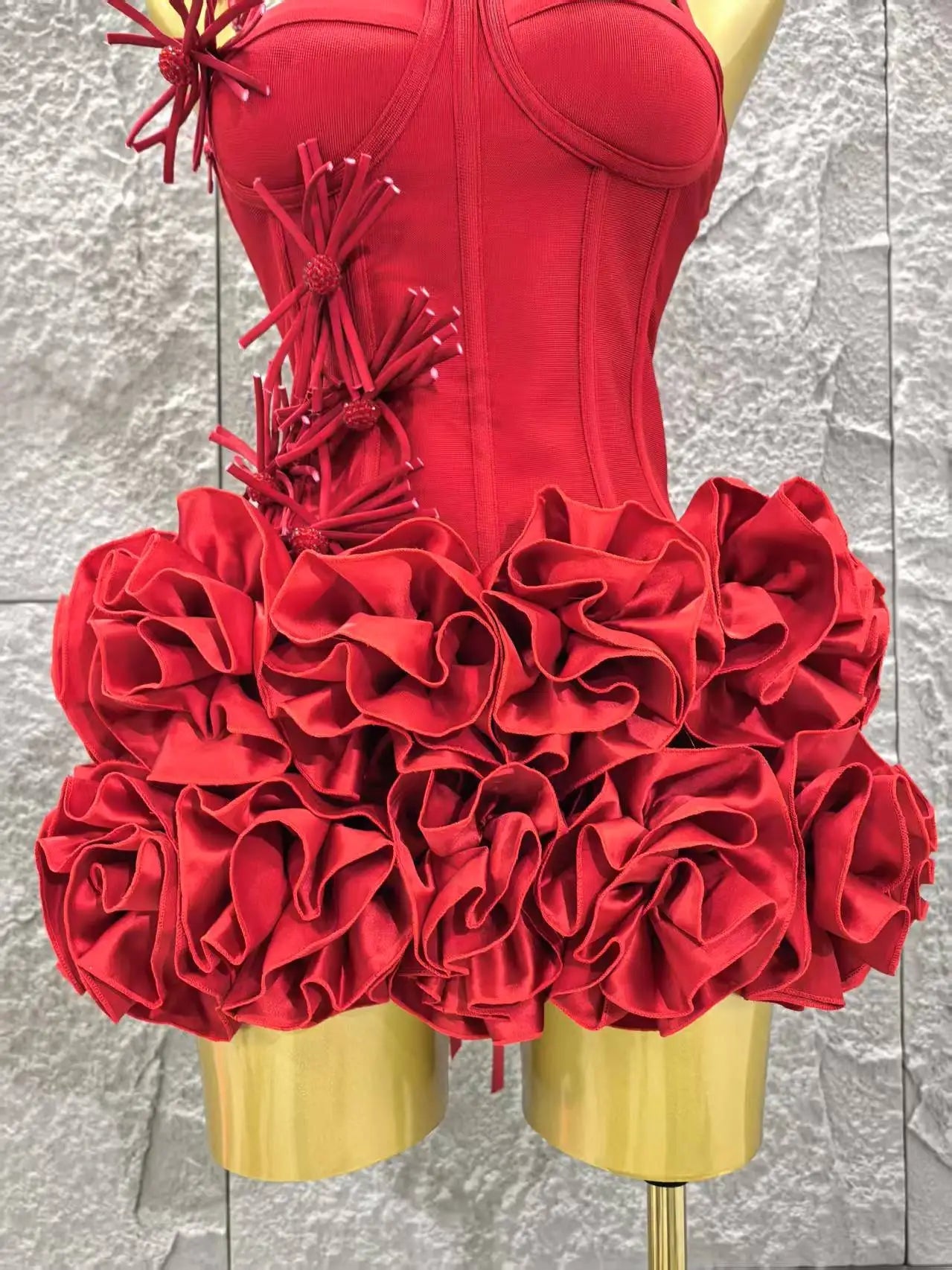 Red Color Women Halter Full Florals 2 Piece Bodycon Mini Bandage Nightclub Party Birthday Dress The Clothing Company Sydney
