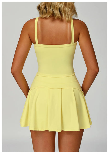 Women's Yoga Matching Set 2 Piece Sport Bra High Waist Sports Short Skirt Gym Fitness Sleeveless Workout Suit Sportswear