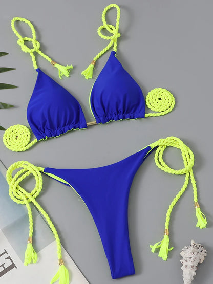 2 Piece Triangle String Bikini Swimsuit Solid Thong Swimwear Swimming Suit Summer Beachwear - The Clothing Company Sydney