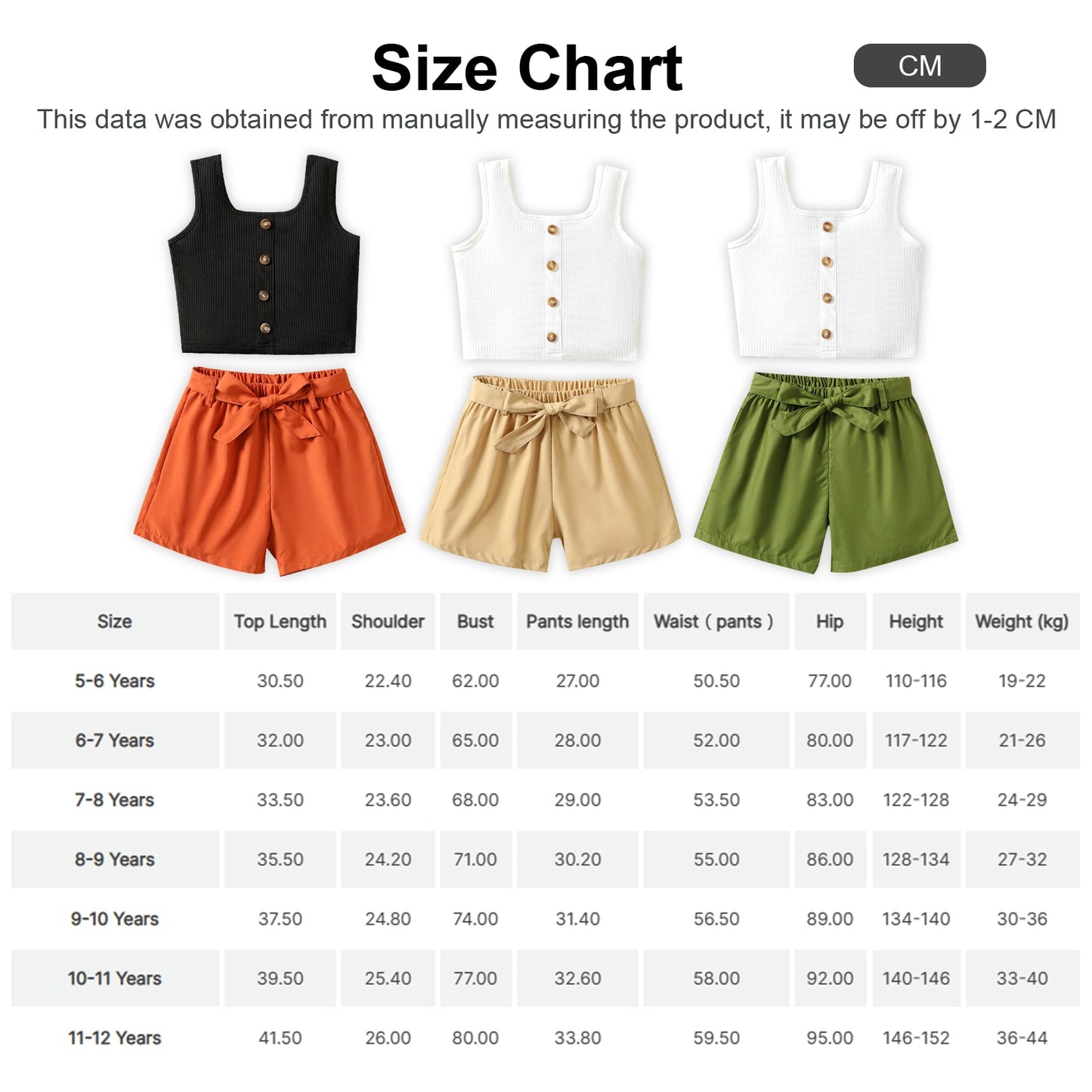 2 Piece Kids Girls' Button Ribbed Tank Top and Belted Shorts Set The Clothing Company Sydney