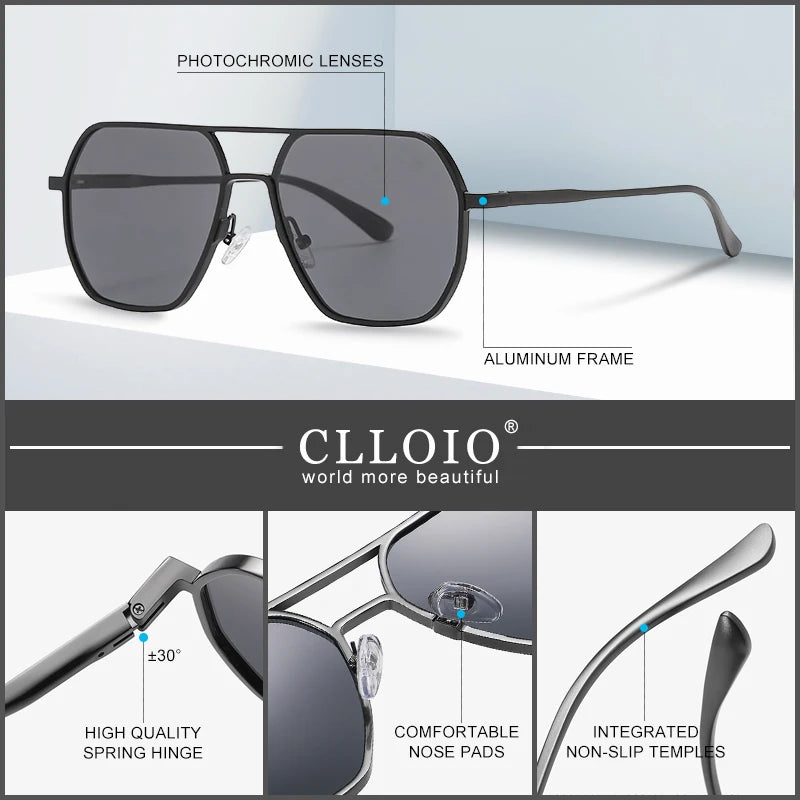 Fashion Aluminum Photochromic Sunglasses Men Women Polarised Sun Glasses Chameleon Anti-glare Driving Sunglasses