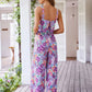 Elegant Long Women's Backless Wide Leg Jumpsuits Casual Sleeveless Floral Rompers Summer Matching Outfit Set