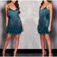 Tassel Sequins Feather Mini Dress Women's Spaghetti Strap Stitching Elegant Evening Party Club Dress